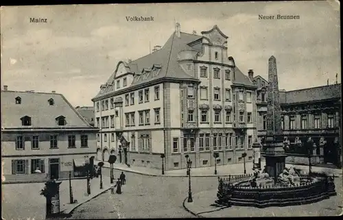 Ak Mainz am Rhein, Volksbank, Neuer Brunnen