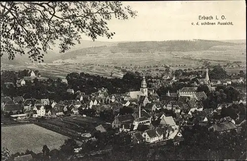 Ak Erbach im Odenwald Hessen, Gesamtansicht von der schönen Aussicht gesehen