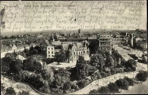 Ak Darmstadt in Hessen, Blick vom Museum nach Südosten