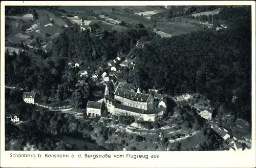 Ak Schönberg Bensheim an der Bergstraße, Fliegeraufnahme vom Ort