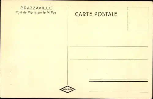 Ak Brazzaville Französisch Kongo, Pont de Pierre sur le M'Foa