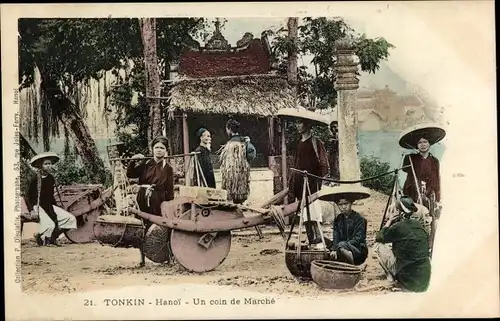 Ak Hanoi Tonkin Vietnam, Un coin de Marche, Vietnamesen