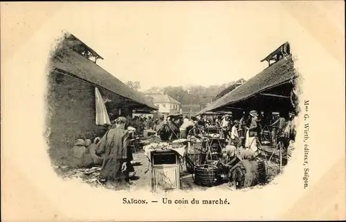 Ak Saigon Cochinchine Vietnam, Un coin du marché, Marktszene