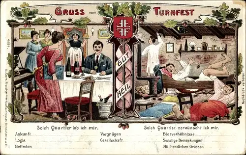 Litho Turnfest, Wünsch-Quartier, Restaurant, Kellnerin, Schlafende Männer