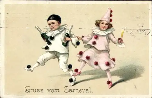 Ak Kinder in Karnevalkostümen mit Sektflaschen