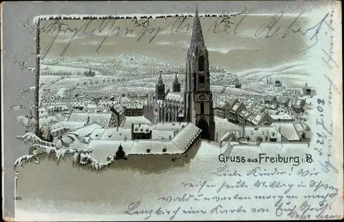 Litho Freiburg im Breisgau, Stadt im Winter