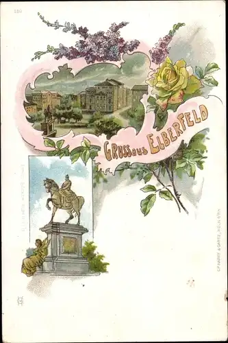 Litho Elberfeld Wuppertal in Nordrhein Westfalen, Kaiser Wilhelm Reiterdenkmal