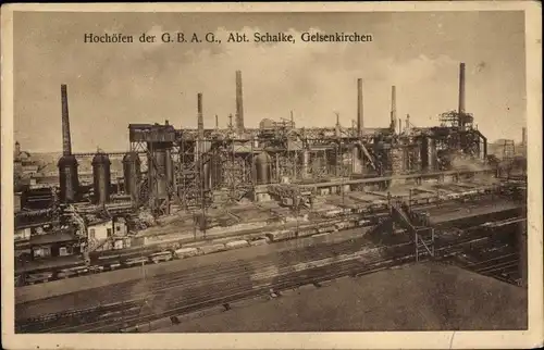 Ak Schalke Gelsenkirchen im Ruhrgebiet, Hochöfen der G. B. A. G.