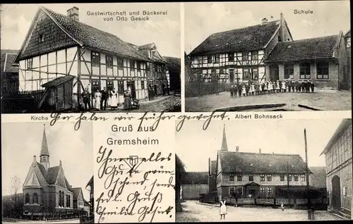 Ak Gremsheim Bad Gandersheim Niedersachsen, Gastwirtschaft, Bäckerei, Schule, Kirche, Geschäftshaus