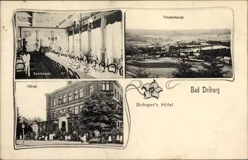 Ak Bad Driburg in Westfalen, Gesamtansicht, Schaper's Hotel, Speisesaal