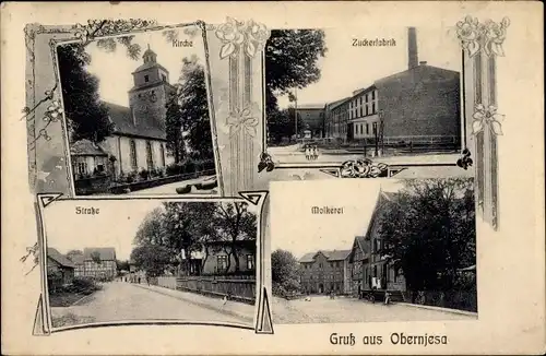 Ak Obernjesa Rosdorf in Niedersachsen, Kirche, Zuckerfabrik, Straßenpartie, Molkerei