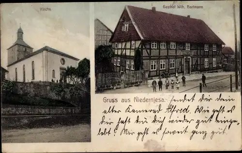 Ak Niedernjesa Friedland an der Leine, Kirche, Gasthof Wilh. Hartmann