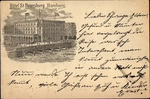 Litho Hamburg, Hotel St. Petersburg, Weingroßhandlung J. C. Moser