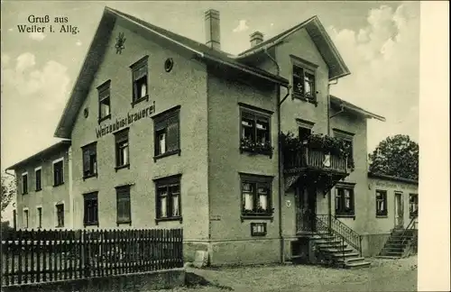 Ak Weiler Simmerberg im schwäbischen Kreis Lindau Bodensee, Weizenbierbrauerei Adolf Wiedemann