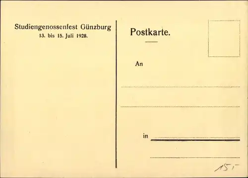 Ak Günzburg an der Donau Schwaben, Studiengenossenfest, 13.-15.07.1928