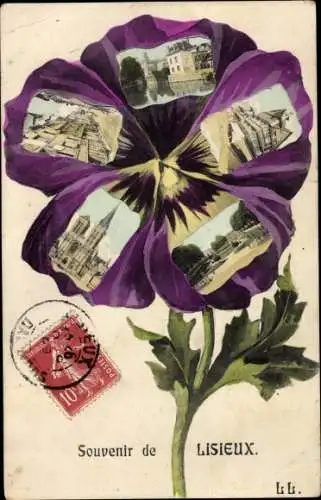 Ak Lisieux Calvados, Ortsansichten, Souvenir, Stiefmütterchen, Kirche, Schloss