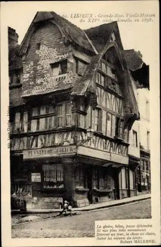 Ak Lisieux Calvados, Grande Rue, Vieille Maison du XIV siecle