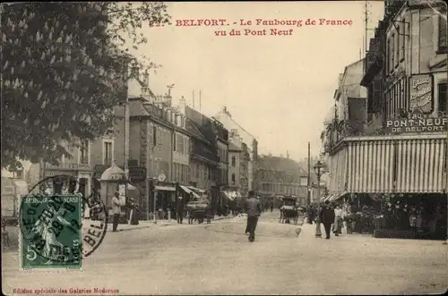 Ak Belfort Territoire de Belfort, Faubourg de France, Geschäfte, Pont Neuf