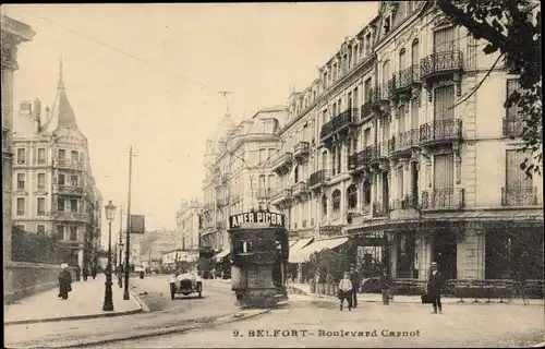 Ak Belfort Territoire de Belfort, Boulevard Carnot, Tramway Amer Picon, Auto