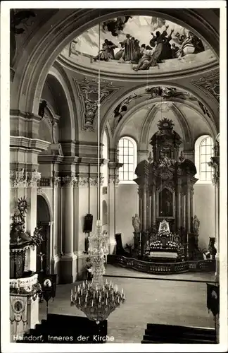 Ak Hejnice Haindorf Reg. Reichenberg, Inneres der Kirche, Blick auf den Altar, Kuppelgemälde