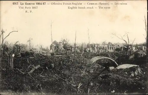 Ak Combles Somme, Offensive Franco Anglaise, ruines, 1914-17, Kriegszerstörung I. WK