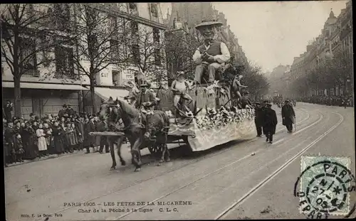 Ak Paris, Les Fetes de la Mi Careme 1905, Char de la Peche a la linge