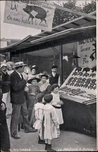 Ak Paris, Fête Foraine, Le Marchand de Cochons, On nous baptise a la minute