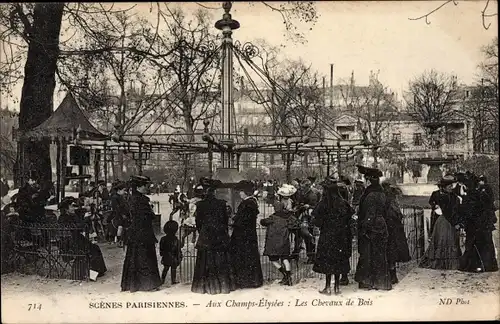 Ak Paris, Aux Champs Elysées, Scenes Parisiennes, Les Chevaux de Bois, Karussell
