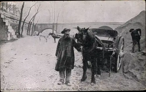 Ak Paris IV., Berges de la Seine, Attelage de Charretier au Pont Marie, Kutsche