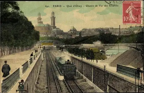 Ak Paris VII, Quai d'Orsay, Chemin de Fer des Invalides