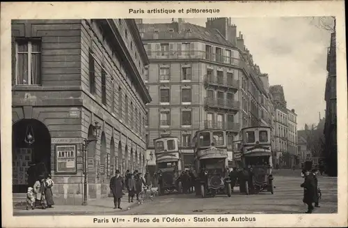 Ak Paris VI, Place de l'Odéon, Station des Autobus