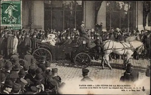 Ak Paris XII, Gare de Lyon, Les Fetes de la Mi Careme 1905, Depart des Reines