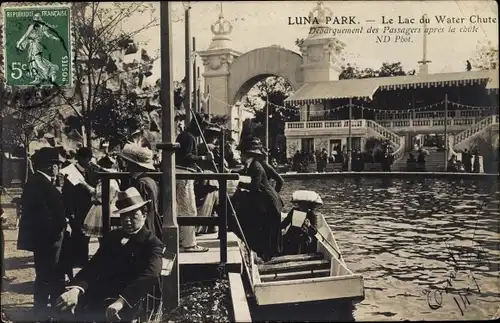 Ak Paris XVI Passy, Luna Park, Le Lac du Water Chute, Debarquement des Passagers