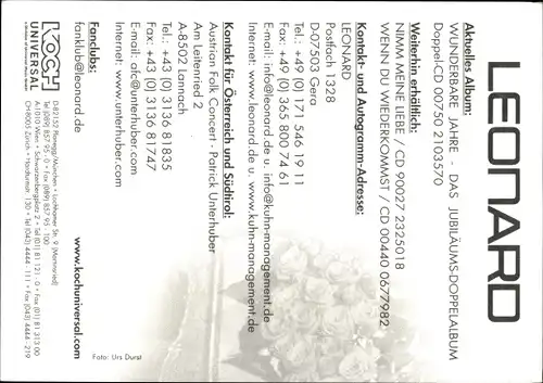 Ak Sänger Leonard, Sitzportrait, Rosen