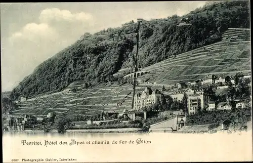 Ak Territet Montreux Kt. Waadt, Hotel des Alpes, Chemin de fer de Glion