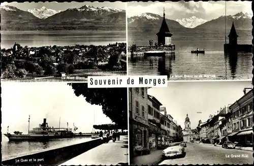 Ak Morges Kanton Waadt, Le Quai, Le Port, La Grande Rue, Le Mont Blanc
