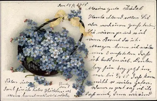 Ak Korb mit Vergissmeinnicht