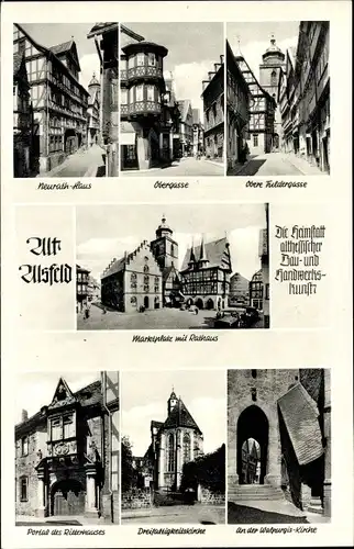 Ak Alsfeld in Hessen, Marktplatz m. Rathaus, Portal d. Ritterhauses, Dreifaltigkeitskirche