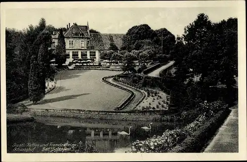 Ak Bad Salzuflen, Staatl. Kaffee und Fremdenheim Schwaghof, Teich, Garten