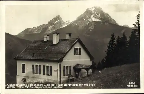 Ak Ilsank Bischofswiesen im Berchtesgadener Land Oberbayern, Gaststätte Söldenköpfl, Watzmann