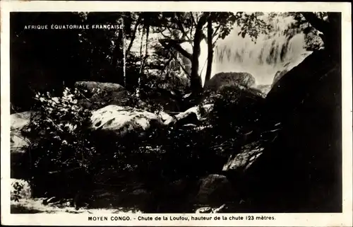 Ak Moyen Congo Französisch Kongo, Cute de la Loufou, hauteur 123m, Wasserfälle