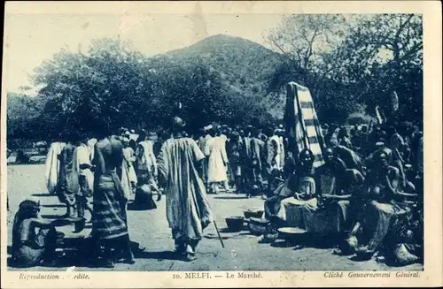 Ak Melfi Tschad, Le Marché, Dorfbewohner auf dem Marktplatz