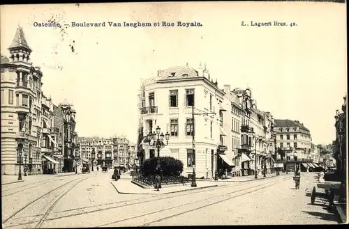 Ak Oostende Ostende Westflandern, Boulevard Van Iseghem et Rue Royale