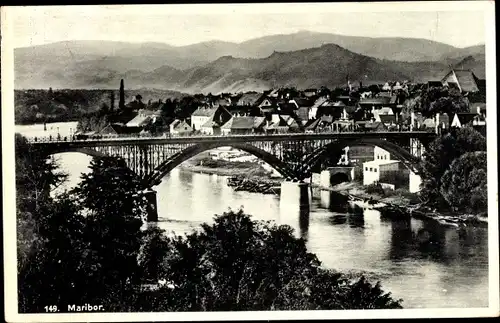 Ak Maribor Marburg Slowenien, Blick auf den Ort, Fluss, Brücke