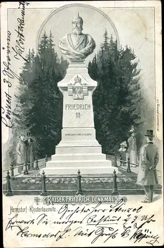 Litho Hermsdorf in Thüringen, Kaiser Friedrich III. Denkmal, Besucher