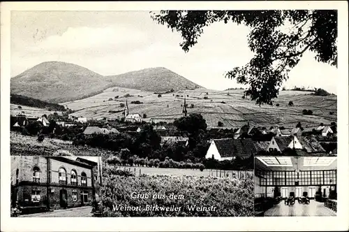 Ak Birkweiler in der Pfalz, Gesamtansicht, Gasthaus Metzgerei zum Lamm