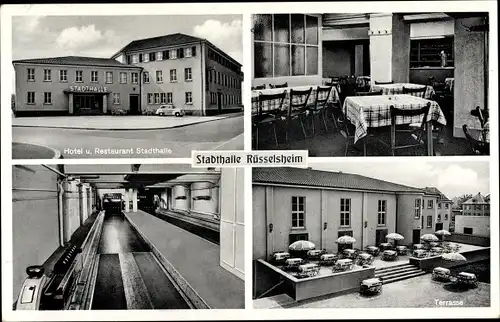 Ak Rüsselsheim im Kreis Groß Gerau Hessen, Stadtansichten, Hotel Stadthalle, Kegelbahn