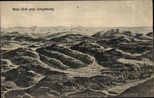 Landkarten Künstler Ak Felle, E., Bad Orb in Hessen, Spessart, Winterberg, Rosskopf