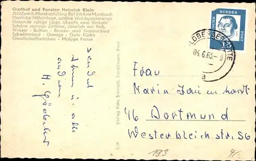 Ak Rom Morsbach im Oberbergischen Kreis, Gasthof Heinrich Klein, Außen u. Innenansicht, Uferpartie