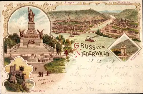 Litho Bingen am Rhein, Nationaldenkmal, Rheinstein, Bingerbrück